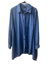 Zac &amp; Rachel Women&#39;s Blue Chambray Roll Tab Sleeve Button-Up Shirt Plus ... - $19.79