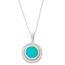 Sterling Silver Round Blue Inlay Opal with Micro Pave Border Pendant - £40.37 GBP