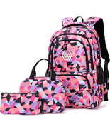 3Pcs Geometric Print Girls Backpack and Lunch Bag Set for Kids Elmentary... - $627.07 MXN