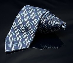 Michael Kors Silk Tie Blue  Geometric White Stripes Necktie USA 57” x 3” - £40.64 GBP