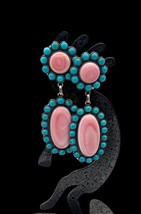 Navajo Sterling Sleeping Beauty Turquoise Conch Shell Cluster Dangle Earrings - £479.60 GBP