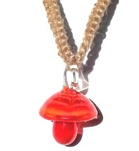 Hemp Choker Necklace with Orange Glass Mushroom Pendant - £22.32 GBP