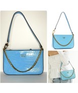 Guess Katey Croc Mini Maimie Top Zip Shoulder Bag Bright Blue Logo Chain... - $36.99