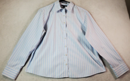 Lands&#39; End Dress Shirt Womens Petite 16 Light Blue Striped Long Sleeve Collared - £11.96 GBP