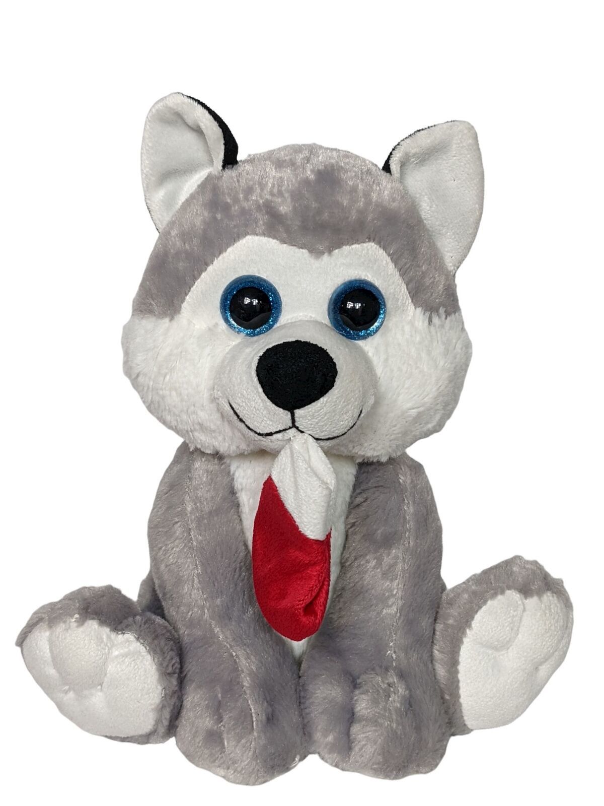Kellytoy Gray White Husky Dog Holding Christmas Stocking Stuffed Animal 2015 11" - $25.74