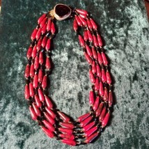 Original by Robert five strand art glass necklace red and black, beautiful - $175.00
