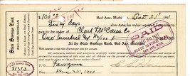 1911 antique Bad Axe Michigan State Savings Bank Clark McClaren Company ... - £21.59 GBP