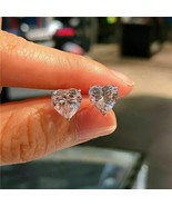 14k White Gold Plated 2Ct Heart Cut Lab-Created Diamond Women Stud Earring - $383.74 MXN