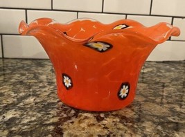Murano Glass Handkerchief Vase Bold Orange Millefiori Spotted Discontinued - £119.90 GBP