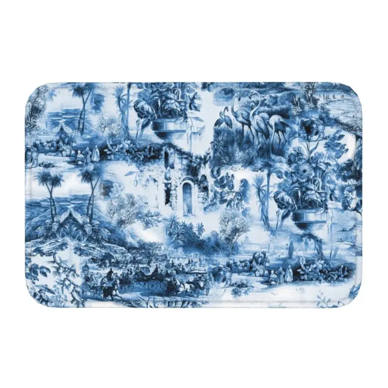 French Navy Blue Toile De Jouy Front Door Floor Entrance Mat Outdoor Doormat Toi - $15.99