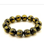 BLACK AGATE MALA 14mm Stone Prayer Bead Stretch Bracelet Sanskrit Om Man... - €4,32 EUR