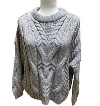 AERIE Snowday Oversized Gray Chunky Cable Knit Boxy Sweater Crew Neck Si... - £26.48 GBP