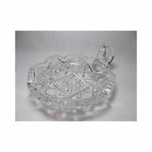 Vtg Cut Glass Nappy Dish relish Crystal star button sawtooth 6&quot; - $39.59