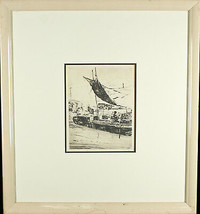 Philip Kappel Signée Bateau Gravure À L&#39;Eau-forte Encadré 59.7cmx21 1.3cm - $382.02