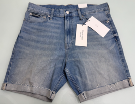 Calvin Klein Denim Jean Shorts Men 33 7&quot; Cut Off Cuffed Straight Light W... - $29.67