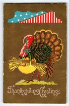 Thanksgiving Greetings Postcard Patriotic Turkey US Stars Stripes Vintage - £10.25 GBP