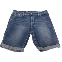 New Direction Weekend Shorts Denim Jean Cuffed Bling Embroidery Size 16 - $18.29