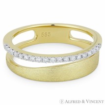 0.16ct Diamond Right-Hand Stackable Ring Brushed-Band in 14k Yellow White Gold - £713.68 GBP