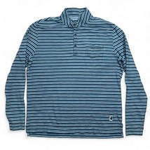johnni-O Mens Medium Shirt Long Sleeve Polo Blue Striped Button Henley Pocket M - $19.00