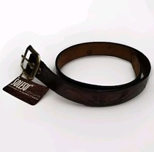 SOLESU Western 34 Belt 1 5/8&quot; Brown Leather Brass Buckle Floral Tooling USA Made - £46.86 GBP