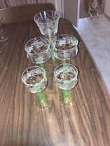 Vtg. Green Stem Glasses  1 Water Glass,2 Wine and 2 Dessert - £13.98 GBP