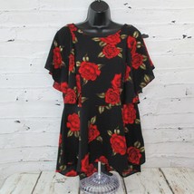 City Chic Womens Plus Size 14W Rose Liasion Hi Low Top Blouse Black Red Green - £15.96 GBP