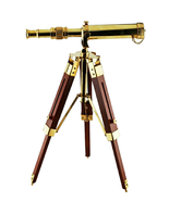 WAVE NAUTICAL  Brass Telescope with Stand Wooden Tripod Small 9 inch Siz... - £46.39 GBP