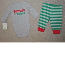 Boys Bodysuit Pants Christmas Carters 2 Pc Gray Santa&#39;s Little Helper Set-3 Mths - £12.73 GBP