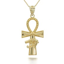 10K Solid Gold Textured Ankh Cross Eye of Horus Pendant Necklace - £132.63 GBP+