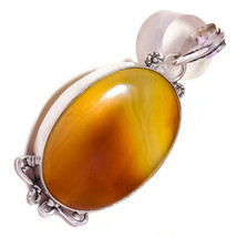 Brown Agate Cabochon Hand Polished Gemstone 925 Silver Overlay Handmade Pendant - £7.92 GBP