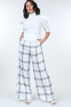 Women&#39;s White High Waist Plaid Print Wide Leg Pants - $51.00