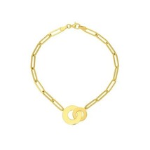 14K Solid Yellow Gold Interlocked Disc Paper Clip Chain Bracelet  - £475.47 GBP