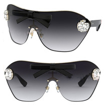 MIU MIU MU68US Black Crystal Gem Leather Bow Embellished Sunglasses 68U Limited - £299.70 GBP