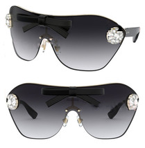 MIU MIU MU68US Black Crystal Gem Leather Bow Embellished Sunglasses 68U Limited - £287.91 GBP