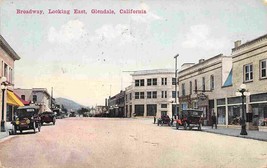 Broadway Looking East Street Scene Cars Glendale California 1917 postcard - $7.87