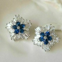 4.03Ct Pear Cut Blue Sapphire Diamond Cluster Stud Earrings 14K White Gold Over - £99.61 GBP