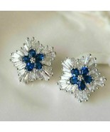 4.03Ct Pear Cut Blue Sapphire Diamond Cluster Stud Earrings 14K White Go... - $170.09 CAD