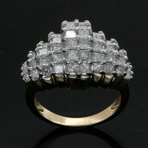 Estate 6CT Princess Cut Diamond Cluster Ring 14K Yellow Gold Over Silver - £66.54 GBP