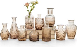 Amber Glass Bud Vase Set Of 10 - Small Vases For Flowers, In Bulk, Cute, Brown - $35.99