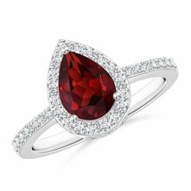 ANGARA Pear Garnet Ring with Diamond Halo for Women, Girls in 14K Solid Gold - £1,051.78 GBP