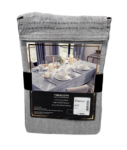 Fieldcrest Luxury Herringbone Tablecloth 60" x 102" Gray Linen Blend Hem... - $41.58