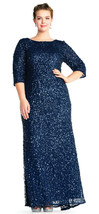 Adrianna Papell Deep Blue Scoop Back Sequin Gown With Three Quarter Sleeves $329 - £206.99 GBP