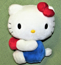 10" Hello Kitty Sanrio Stuffed Animal Doll White Blue With Red Bow And Apple - $9.00