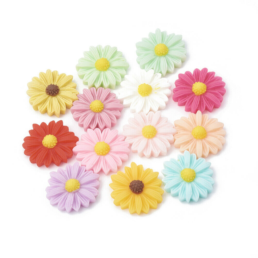 4 Daisy Cabochons Resin Flatbacks Flower Flat Backs Gerber Findings 23mm Mix