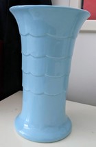 Vintage USA Pottery Sky Blue 10&quot; Trumpet Vase, Scalloped Design P377 Art Deco - £10.44 GBP