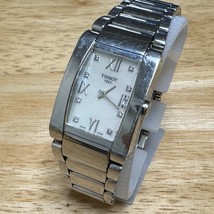 Tissot Swiss Quartz Watch Women Steel Diamonds Rectangle Date New Battery 6.5&quot; - £59.05 GBP