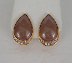 Vintage Yves Saint Laurent Ysl Gold Tone LUCITE/ACRYLIC Rhinestone Clip Earrings - £119.46 GBP