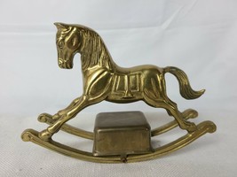 Enesco Brass Finish Rocking Horse Music Musical Box Plays Playground in ... - £44.87 GBP