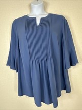 Catherines Womens Plus Size 0X Blue Pleated V-neck Tunic Top 3/4 Bell Sleeve - £12.29 GBP