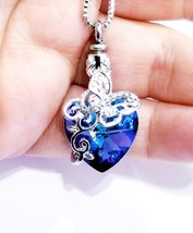 Memorial Necklace Pendant, Ashes Urn Necklace, Butterfly Crystal Heart, Crematio - £26.25 GBP